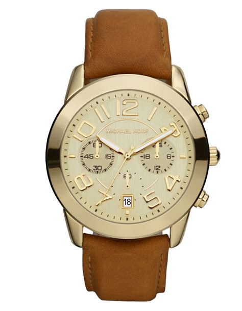 michael kors mercer brown leather chronograph watch|Michael Kors Mercer Champagne Dial Brown Leather Ladies .